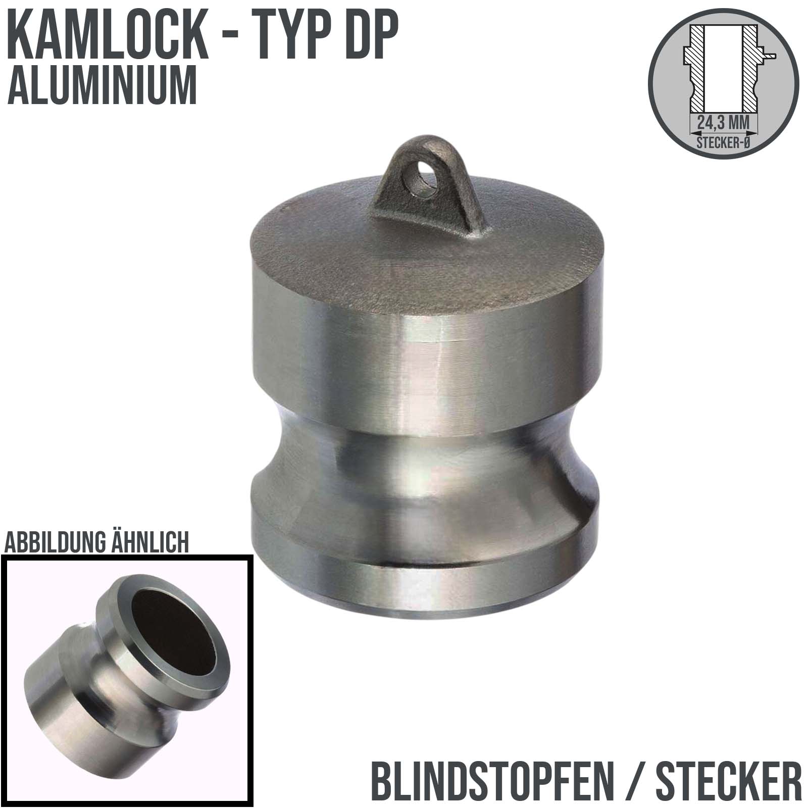 Kamlock Typ DP - Blind Stopfen Aluminium ALU Verschluss Kappe 24,3 mm - 1/2" Zoll DN13 DN15 - PN 10 bar