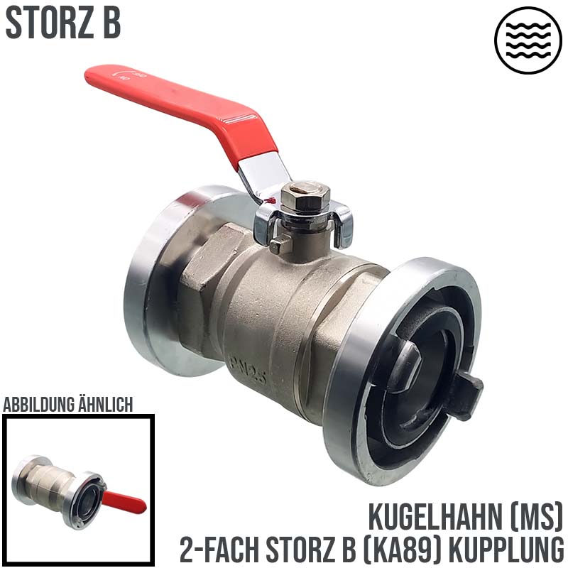 STORZ B DN 75 KA 89 Messing Kugelhahn 2-fach Kupplung (PN10)
