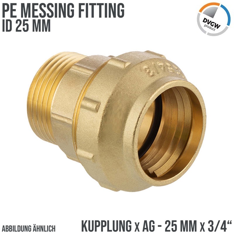 25 mm x 3/4" PE Fitting Klemm Verbinder Messing Verschraubung Muffe Kupplung x AG DVGW - PN 16 bar