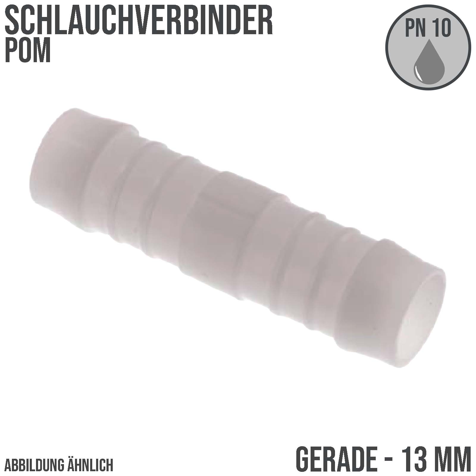 13 mm POM Schlauch Verbinder Stutzen Tülle Kupplung Fitting weiss PN 10 bar