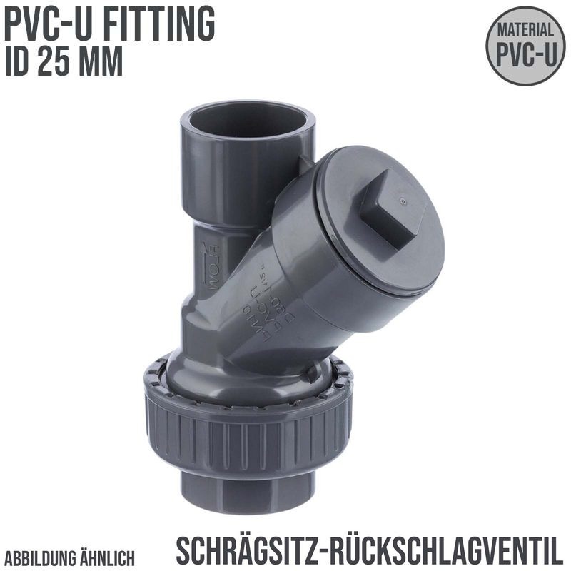 25 mm PVC Rückschlag Schrägsitz Y Ventil Kugel Klebe Muffe grau - PN 10 bar