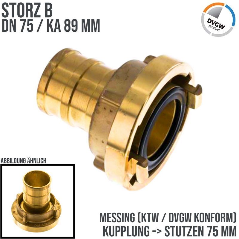 STORZ B DN 75 KA 89 Messing Saug Druck Kupplung -> Stutzen 75 mm Bau Feuerwehr Schlauch NBR Dichtung - PN 16 bar