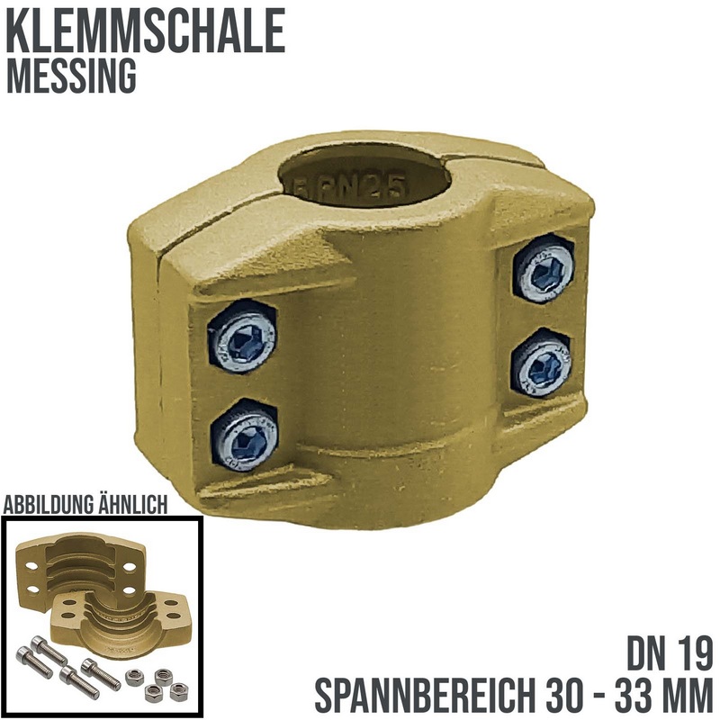 DN 19 Klemmschale Messing Spannbereich 30 - 33 mm für Schlauch ID x AD 19 x 31 mm - PN 25 bar