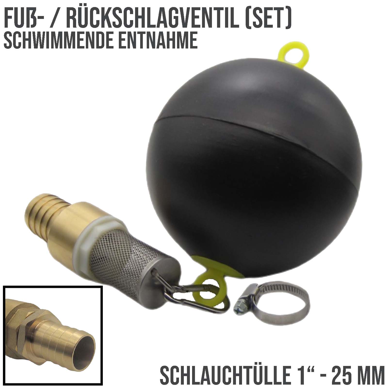 25 mm 1" Zoll Rückschlagventil Saugkorb Fußventil mit Schwimmkugel für schwimmende Entnahme