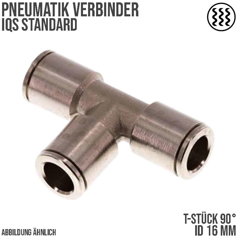 16 mm Pneumatik Schnell Steck Verbinder IQS T-Stück 90° MSV Messing PA PU Schlauch - PN 16 bar