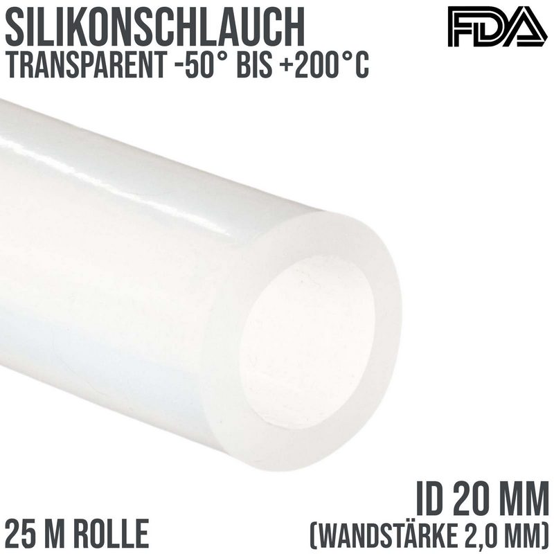 20 x 24 mm Silikon Silicon Milch Schlauch transparent lebensmittelecht FDA 0,17 bar