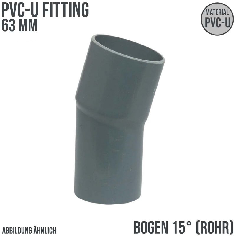 63 mm PVC Klebe Fitting Bogen Winkel 15° (Rohr) Muffe Stutzen Verbinder - PN 10 bar