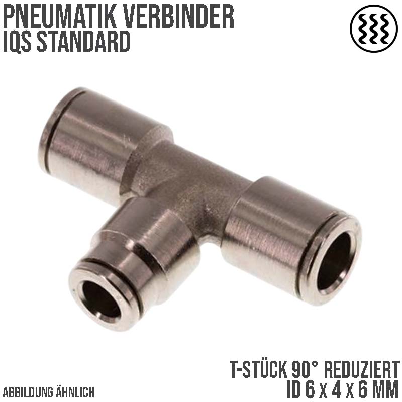6 -> 4 mm Pneumatik Schnell Steck Verbinder IQS T-Stück 90° reduziert MSV Messing PA PU Schlauch - PN 16 bar