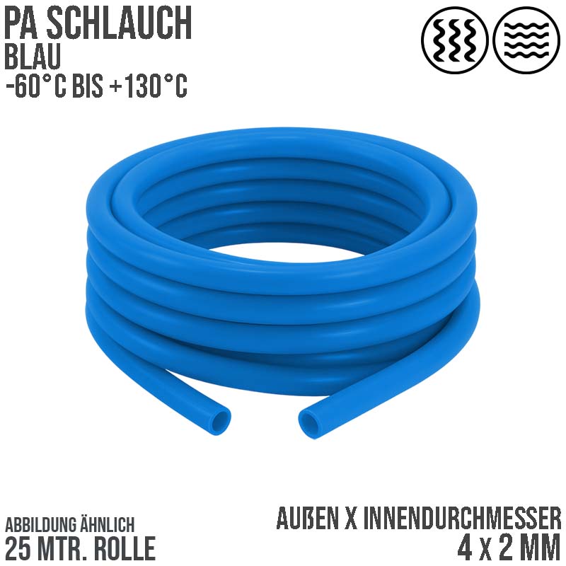 4 x 2 mm Polyamid PA Pneumatik Schlauch blau - PN 44 bar - 25 m