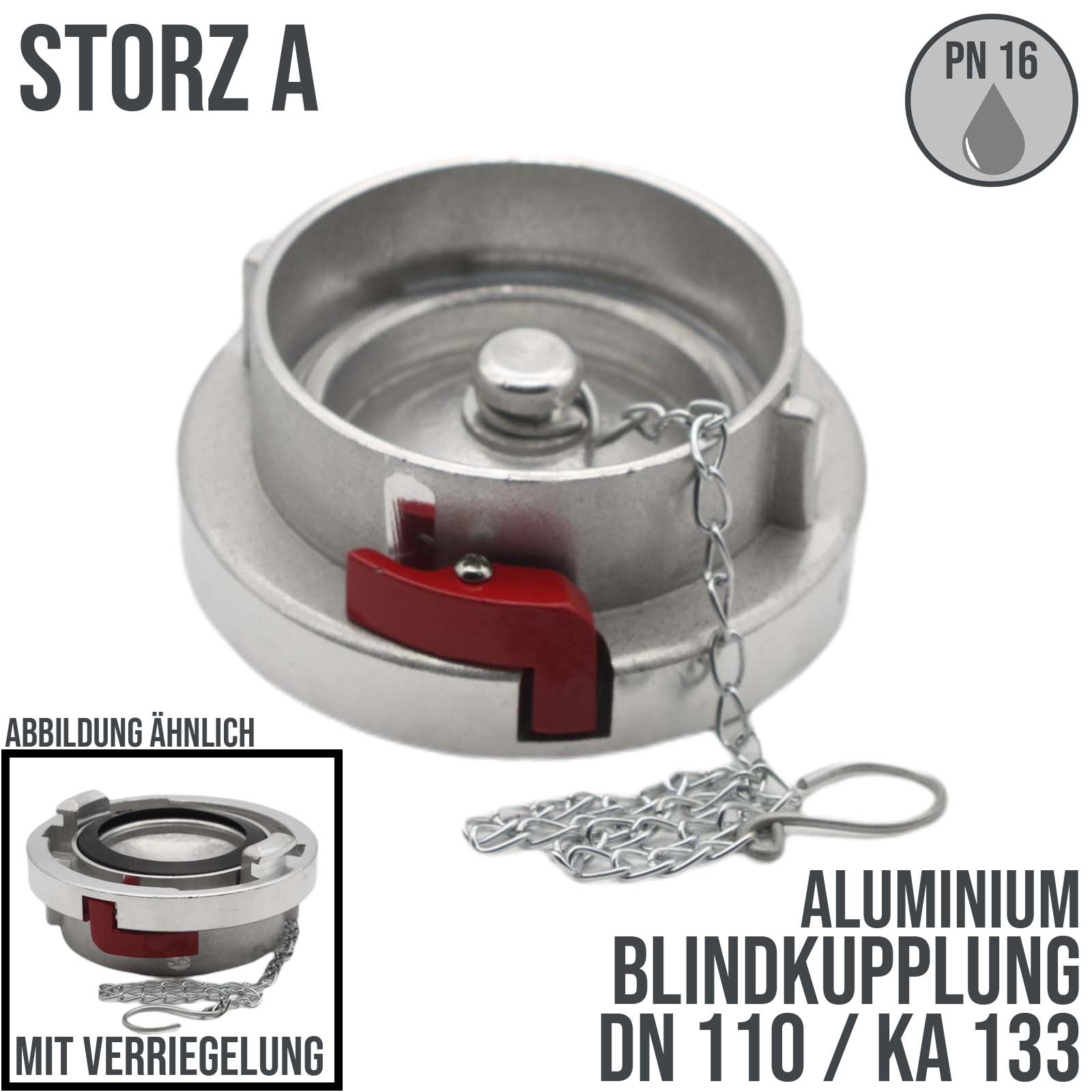 STORZ A DN110 KA133 Blindkupplung mit Kette / Verriegelung Saug Bau Feuerwehr Schlauch PN 16 bar