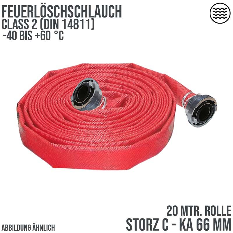 STORZ C KA 66 52 mm 2" Feuerlösch Feuerwehr Pumpen Industrie Schlauch rot CLASS 2 PN 16 bar - 20 m