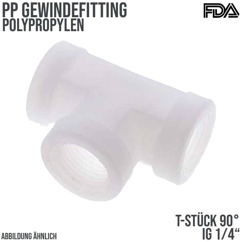1/4" PP Gewinde Fitting FDA T-Stück 90° 2-fach Innengewinde Verbinder weiß - PN 10 bar