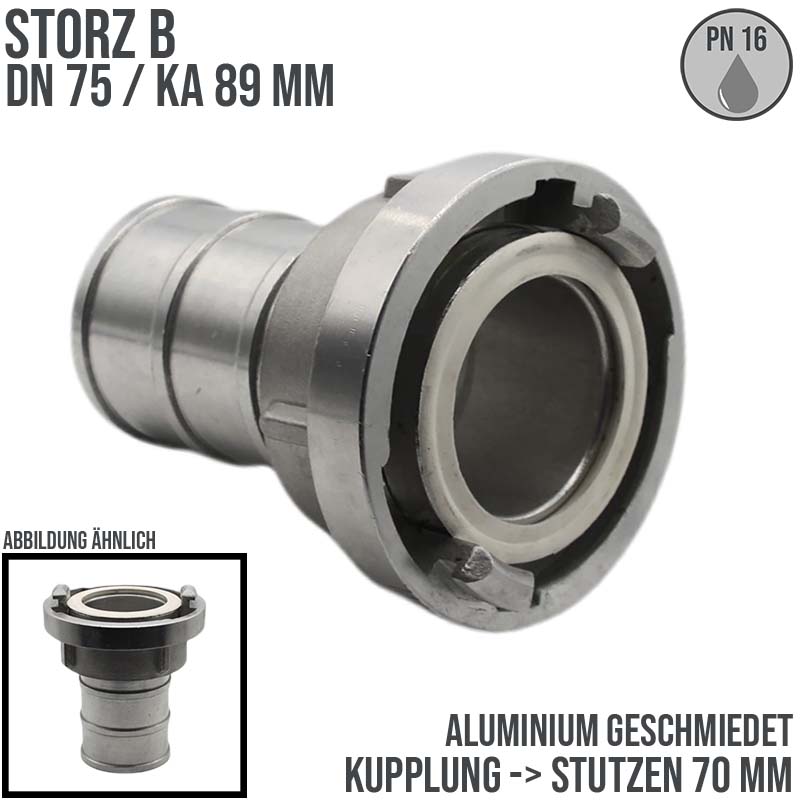 STORZ B DN 75 KA 89 Saug Druck Kupplung -> Stutzen Tülle 70 mm Bau Feuerwehr Schlauch Aluminium - PN 16 bar