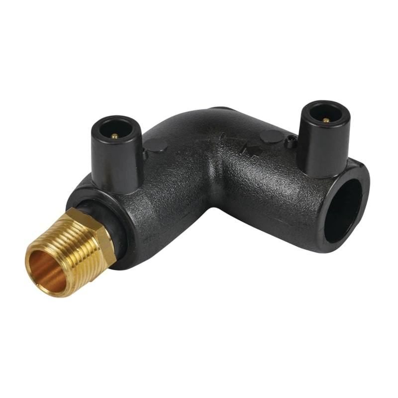 110 mm PE 100 Elektro Schweiß Fitting Winkel 90° x Außengewinde 110 mm x 4" SDR 7,4 DVGW 24 VAC schwarz