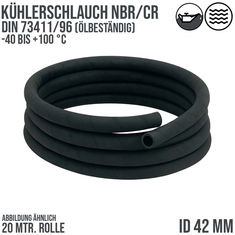 42 x 53 mm Kühler Heißwasser Universal Schlauch NBR/CR ölbeständig (ähnl. DIN73411/96) schwarz - PN 5 bar - 20 m