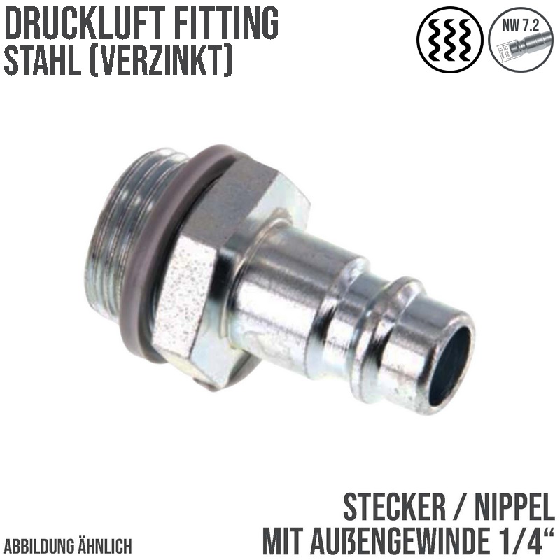1/4" Druckluft Stecker Nippel Einsteck Anschluss Stahl verzinkt NW 7,2 mit Innengewinde AG - PN 35 bar