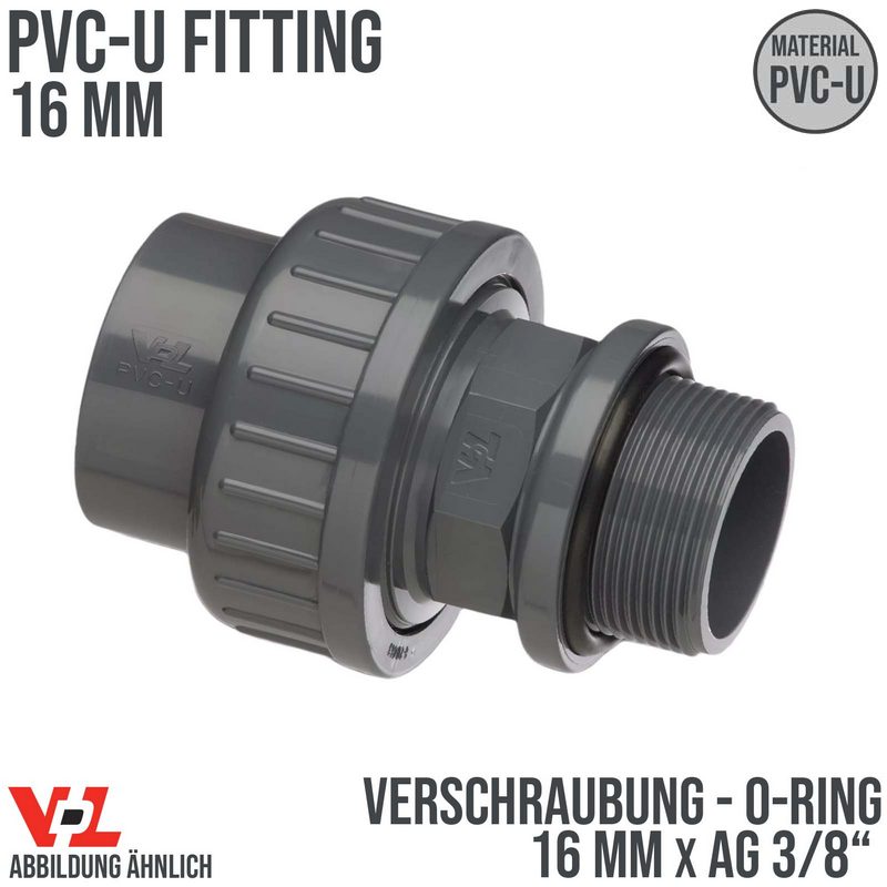 16 mm VDL PVC Klebe Fitting Verschraubung Außengewinde O-Ring Muffe 16 mm x 3/8" - PN 10 bar