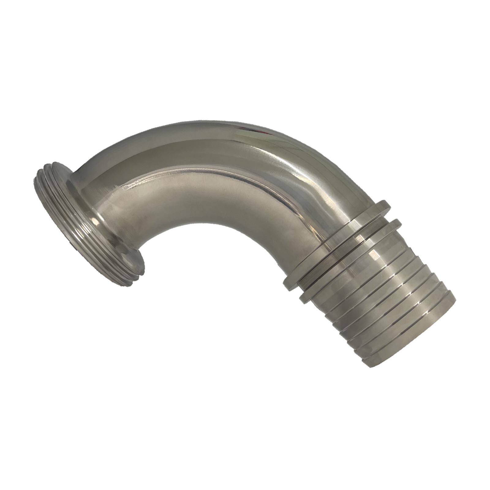 DN 80 Milchrohr Verschraubung DIN 11851 VT Vaterteil Stutzen 90° Bogen Außengewinde RD Sicherungsbund - Stutzen gerillt 75 mm - PN 25 bar