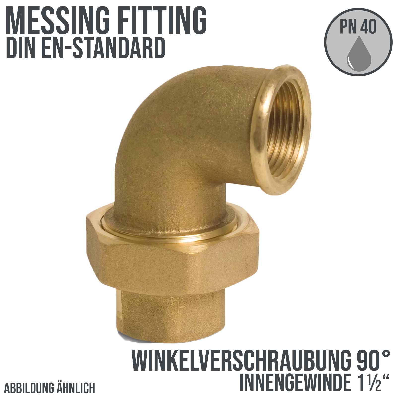1 1/2" Winkelverschraubung 90° Innen x Innengewinde IG Messing Fittings PN 40 bar