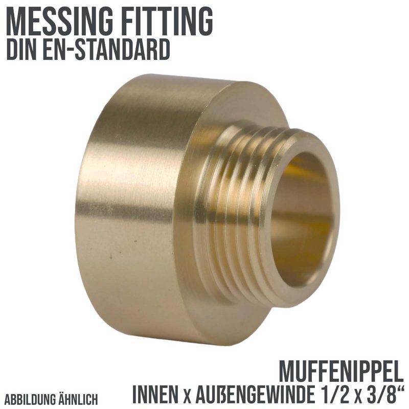 1/2" x 3/8" Muffen Nippel Nr. 246 Innen x Außengewinde IG x AG Messing Fittings PN 30 bar