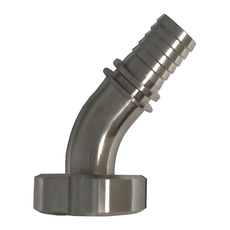 DN 25 Milchrohr Verschraubung DIN 11851 Mutterteil 45° Bogen Kegel Stutzen Sicherungsbund - Stutzen gerillt 25 mm - PN 25 bar