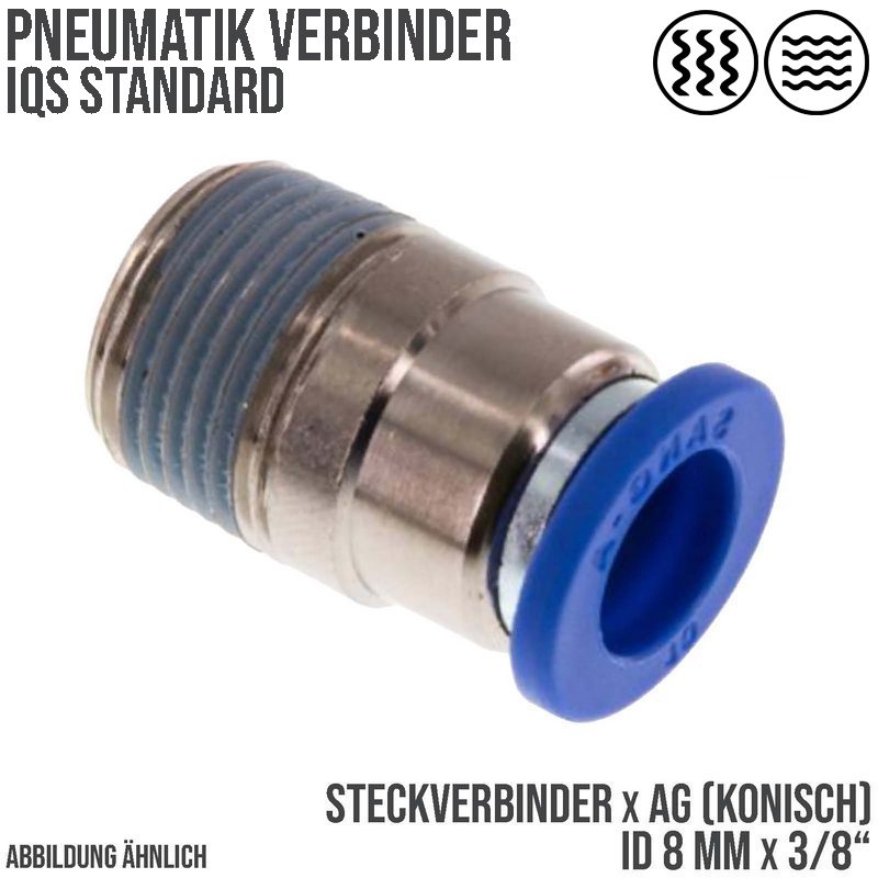 8 mm x 3/8" Pneumatik Steck Verbinder rund IQS Außengewinde konisch - PN 20 bar
