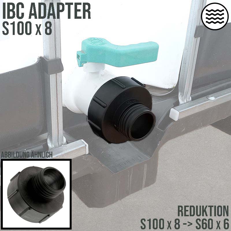 S100 x 8 auf S60 x 6 (AG) IBC Reduktion Adapter Container Fass Tank Zubehör PN 10 bar