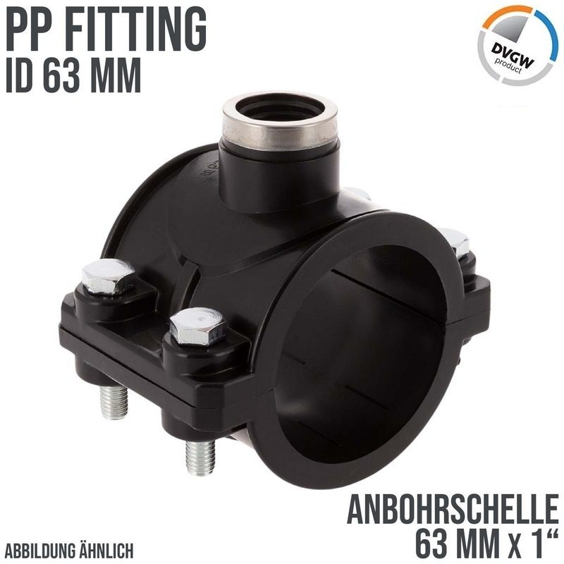 63 mm x 1" PP PE Anbohr Abzweig Schelle Klemmschale x Innengewinde DVGW - PN 16 bar
