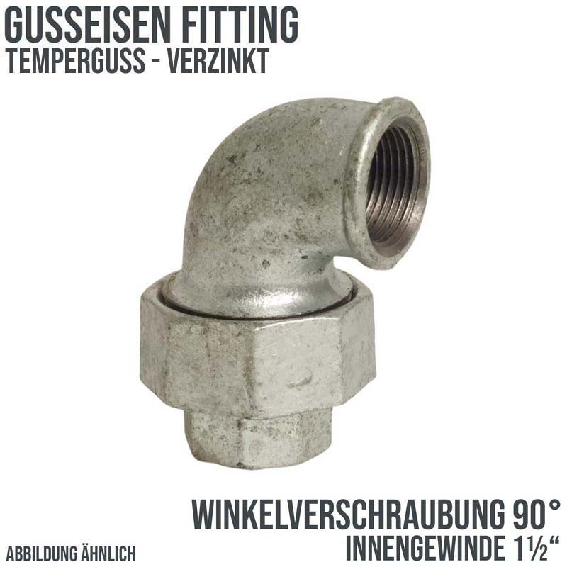 1 1/2" Gusseisen Temperguss Fitting Nr. 96 Winkelverschraubung 90° Innengewinde IG DVGW PN 25 bar