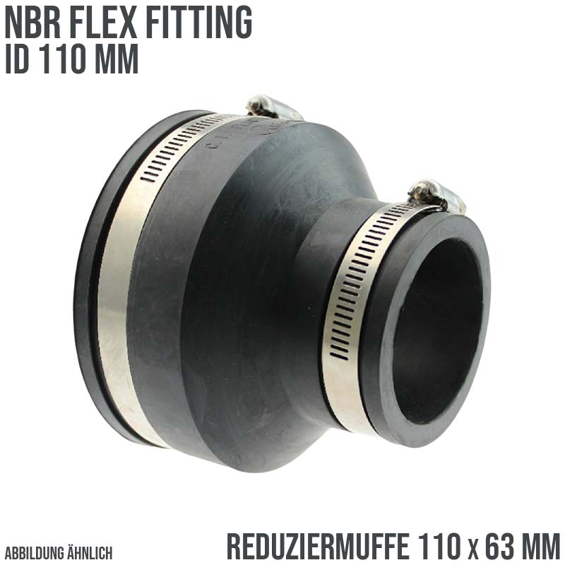 110 mm NBR Flex Fitting Reduziermuffe 110 x 63 mm Verbinder Reparatur (Klemmbereich 98-112 -> 56-63 mm)