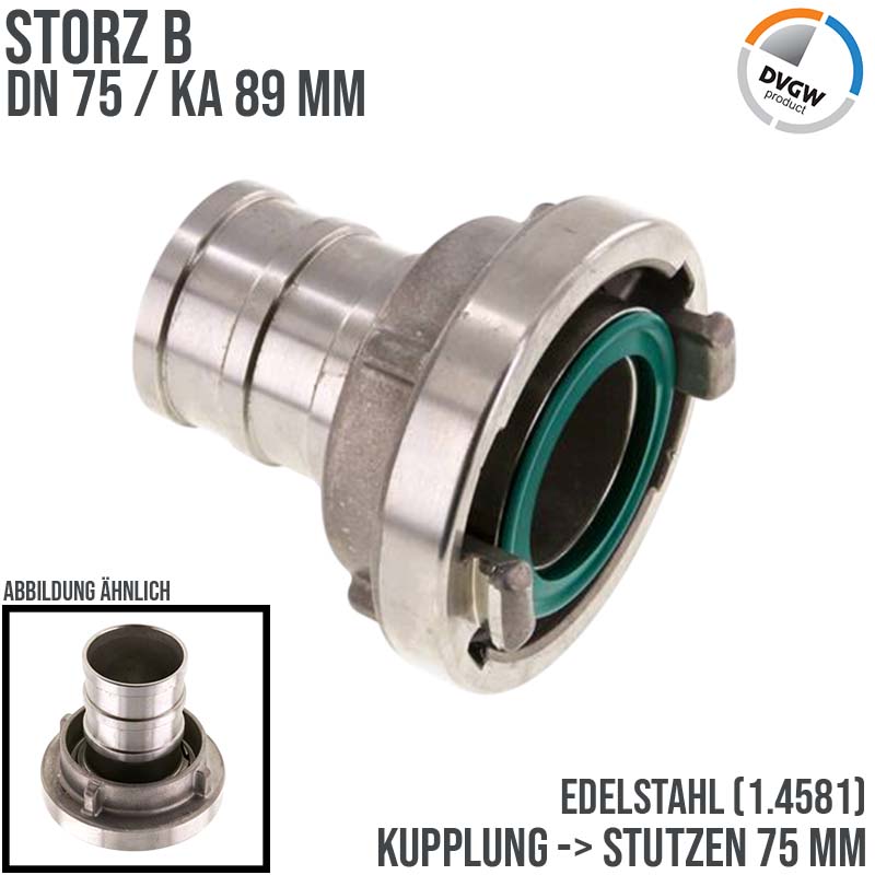 STORZ B DN 75 KA 89 V4A Saug Druck Kupplung -> Stutzen Tülle 75 mm Bau Feuerwehr Schlauch KTW FKM - PN 16 bar