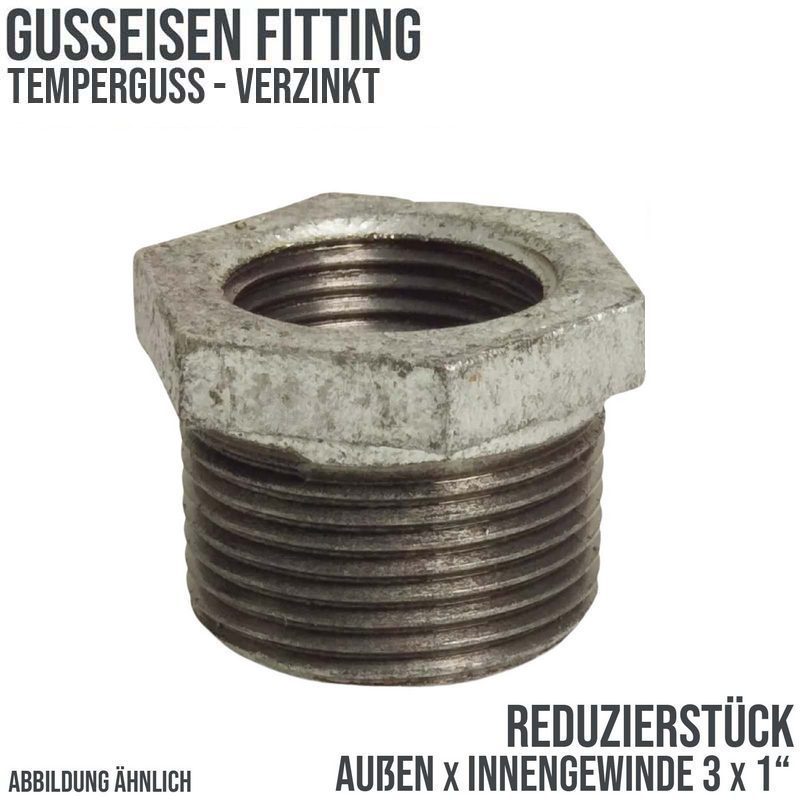 3" x 1" Gusseisen Temperguss Reduzierstück Nr. 241 Außen x Innengewinde AG x IG DVGW PN 25 bar
