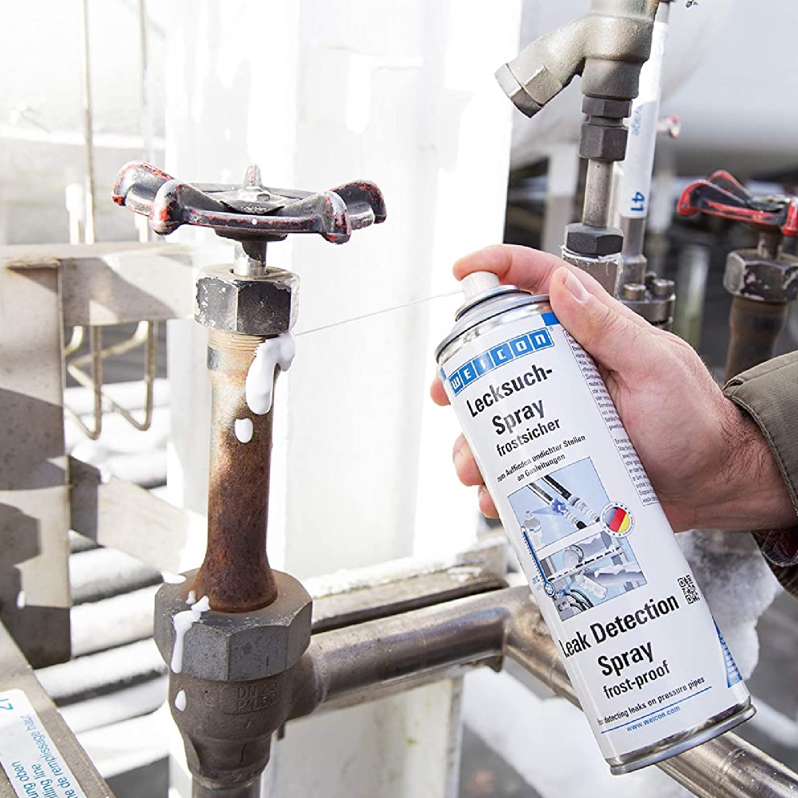 Lecksuch Spray DVGW frostsicher Gas Druck Luft Sauerstoff CO2 Leistungen farblos - 400 ml Dose