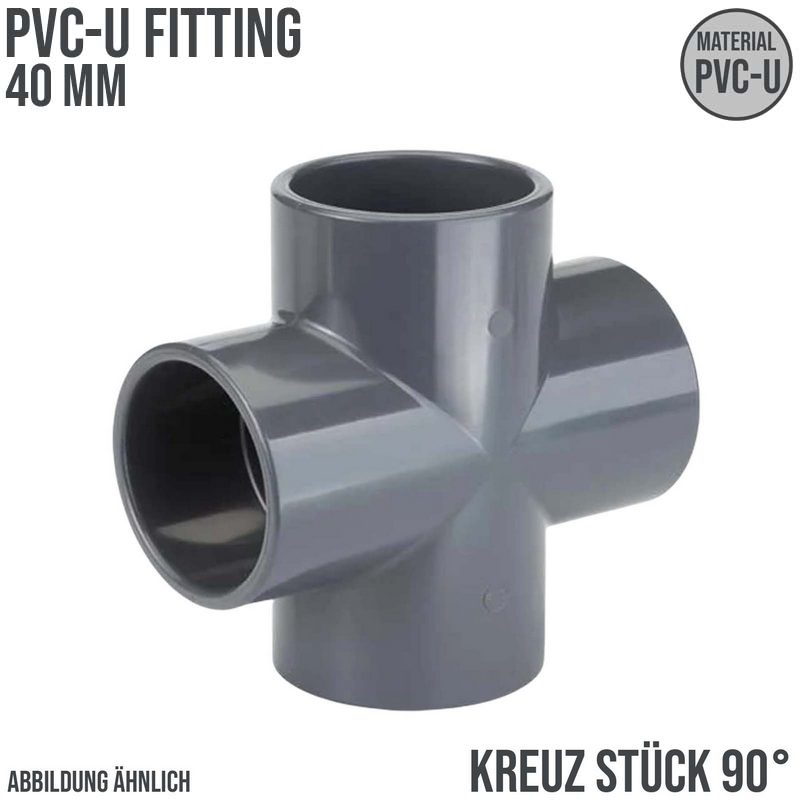 40 mm PVC Klebe Fitting Kreuz Stück 90° Winkel Muffe Verbinder - PN 16 bar