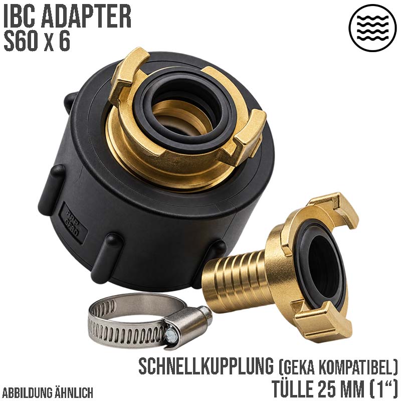 S60 x 6 IBC Adapter auf Schnellanschluss + Kupplung 1" 25 mm Container Tank Zubehör (GEKA kompatibel)