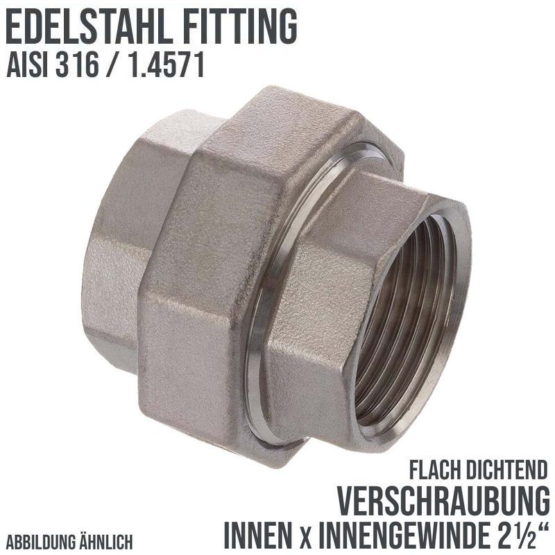 2 1/2" Edelstahl Fitting V4A AISI 316 Verschraubung Innengewinde IG flach dichtend - PN 16 bar