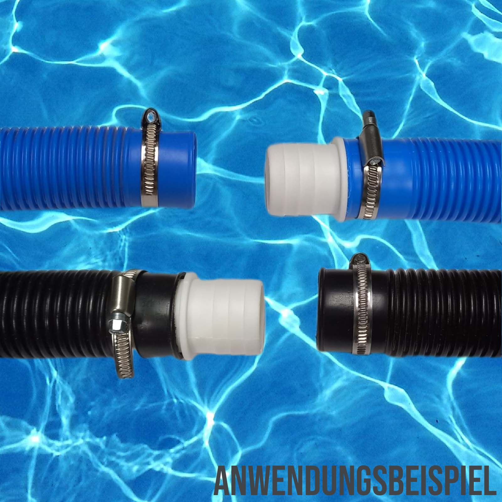 Poolschlauch SET 32mm (1,50m) - Tüllen+Schellen | blau / schwarz