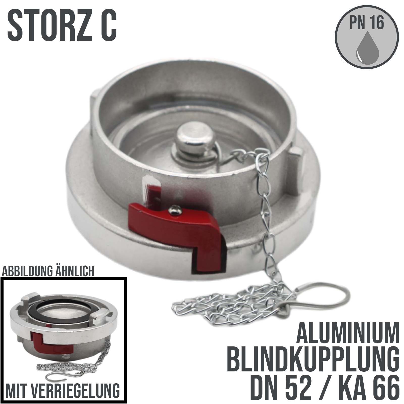 STORZ C DN52 KA66 Blindkupplung mit Kette / Verriegelung Saug Bau Feuerwehr Schlauch PN 16 bar