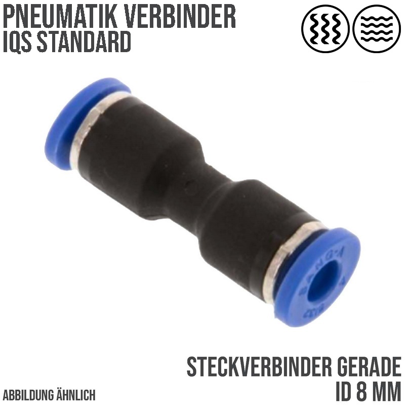 8 mm Pneumatik Steck Verbinder IQS gerade blau/schwarz PA PU Schlauch - PN 20 bar