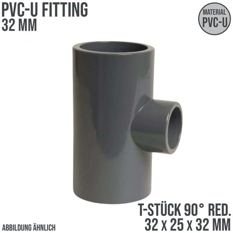 32 mm PVC Klebe Fitting T-Stück 90° Winkel reduziert 32 x 25 x 32 mm Muffe Verbinder - PN 16 bar