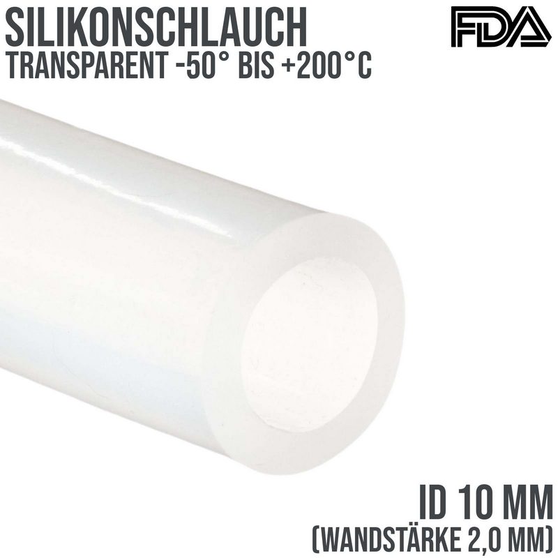 10 x 14 mm Silikon Silicon Milch Schlauch transparent lebensmittelecht FDA 0,37 bar