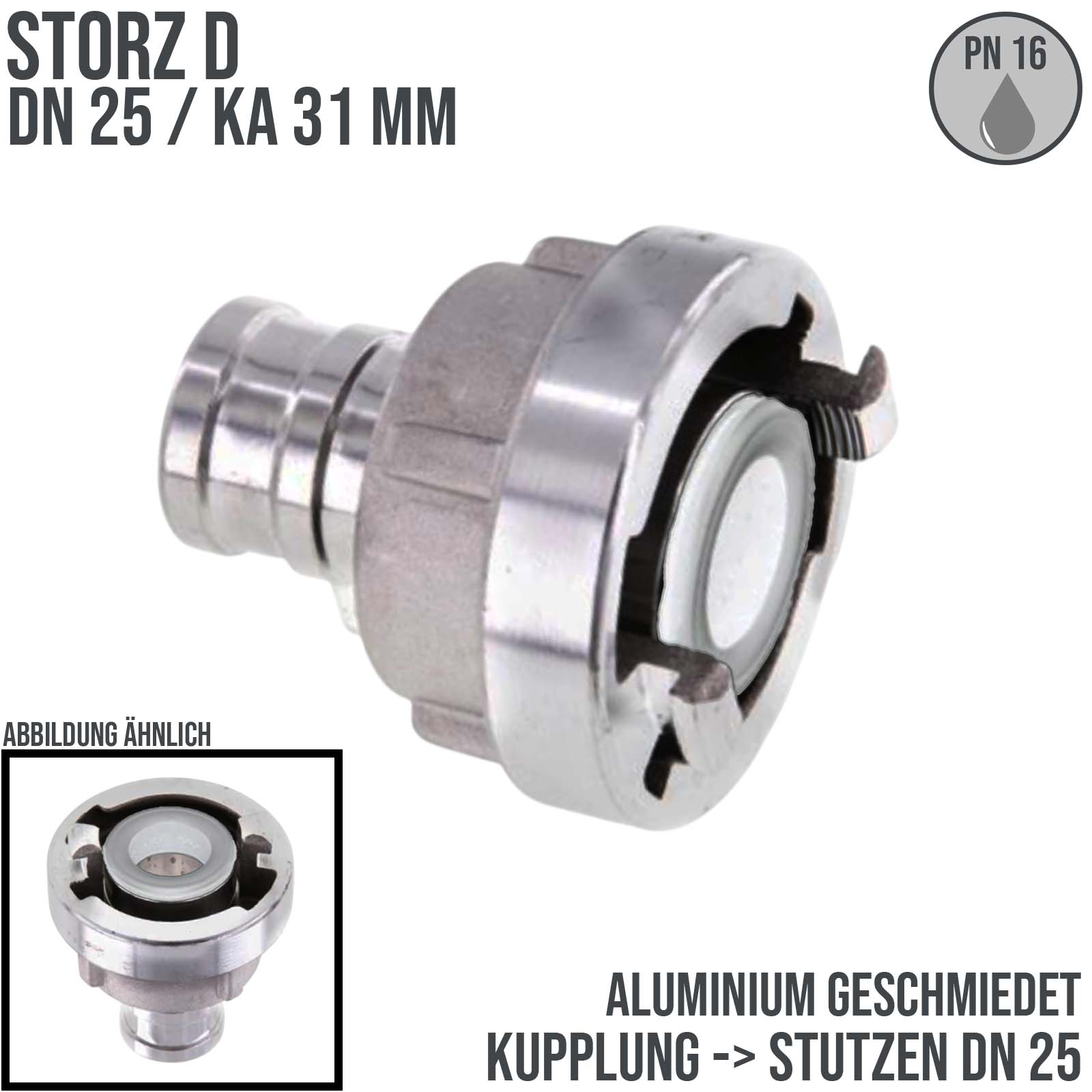 STORZ D DN25 KA31 Saug Kupplung -> Stutzen Tülle DN25 KA31 Bau Feuerwehr Schlauch PN 16 bar