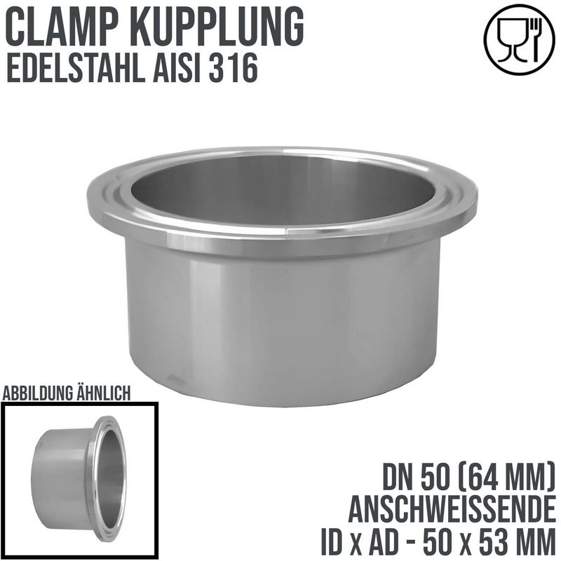 DN 50 CLAMP Kupplung 64 mm DIN 32676 Anschweissende ID 50 x AD 53 mm - PN 16 bar