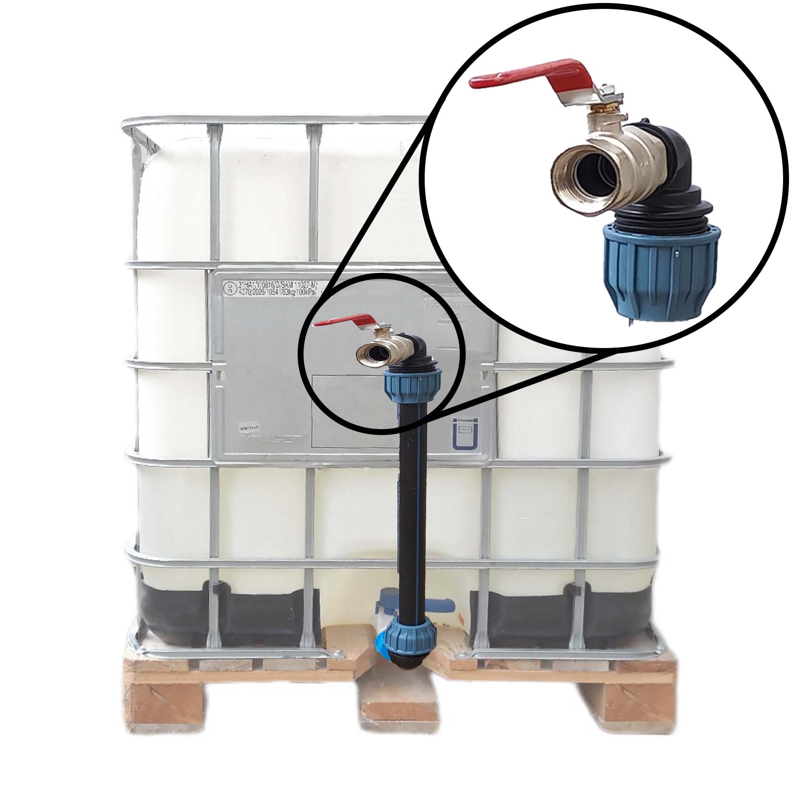 IBC Container Anschluss Set Schwanenhals Kugelhahn 1" Innengewinde