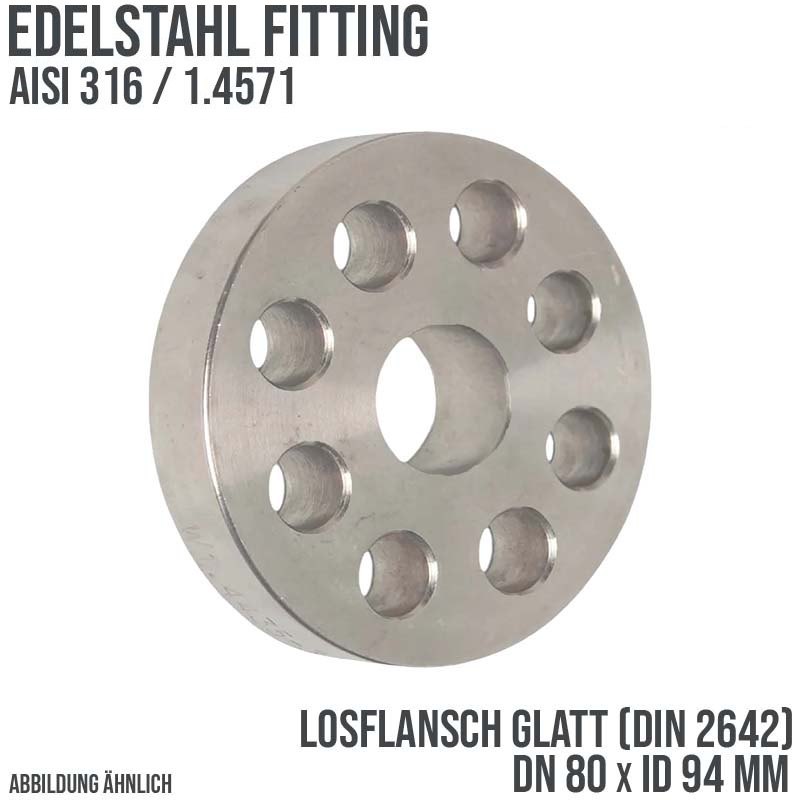 DN 80 Los Flansch glatt Stumpfschweißung Edelstahl Fitting V4A AISI 316 DIN 2576 - PN 10 bar