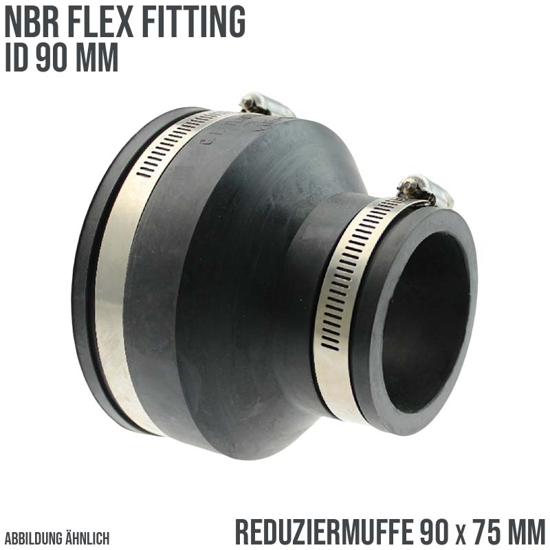 90 mm NBR Flex Fitting Reduziermuffe 90 x 63 mm Verbinder Reparatur (Klemmbereich 80-92 -> 66-77 mm)