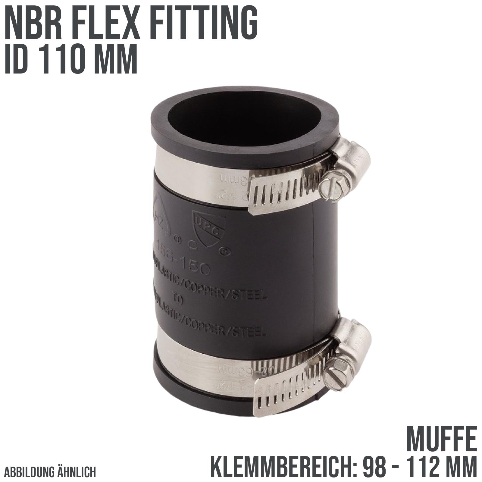 110 mm NBR Flex Fitting Muffe Verbinder Reparatur (Klemmbereich 98 - 112 mm)