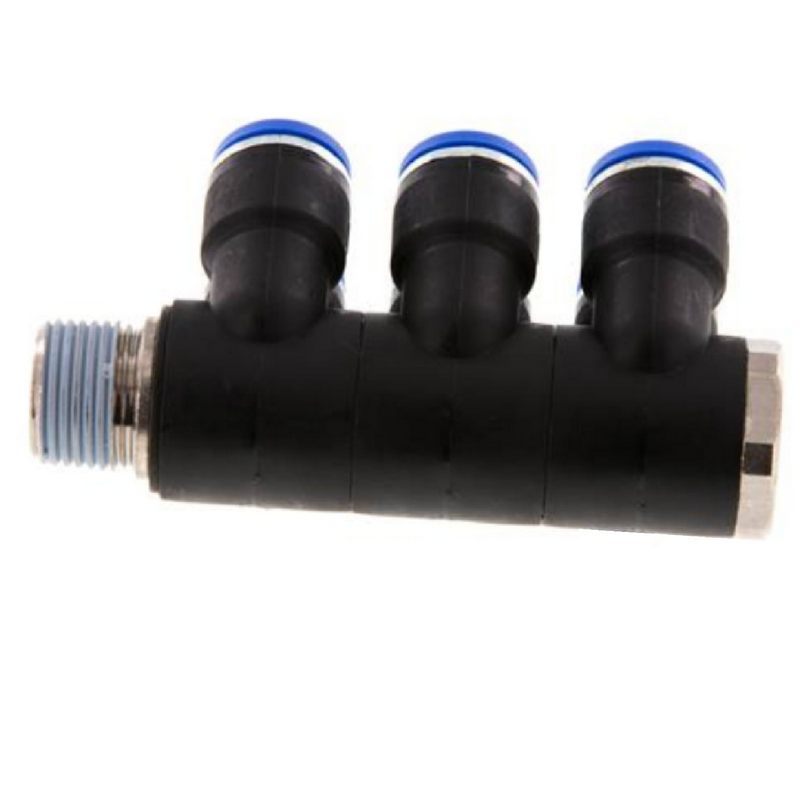 4 mm x 1/8" Pneumatik Steck Verbinder 6-fach Verteiler IQS Außengewinde konisch - PN 20 bar