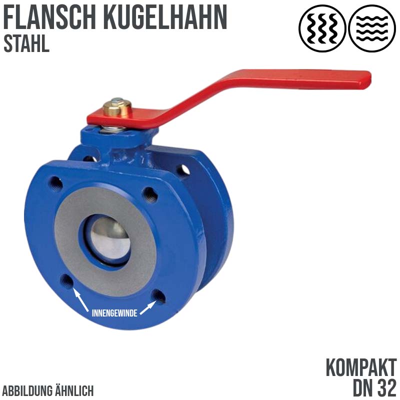 DN 32 Flansch Kugelhahn Kompakt Stahl Kugel 1.4408 Wasser Öl Luft Kraftstoff - PN 40 bar