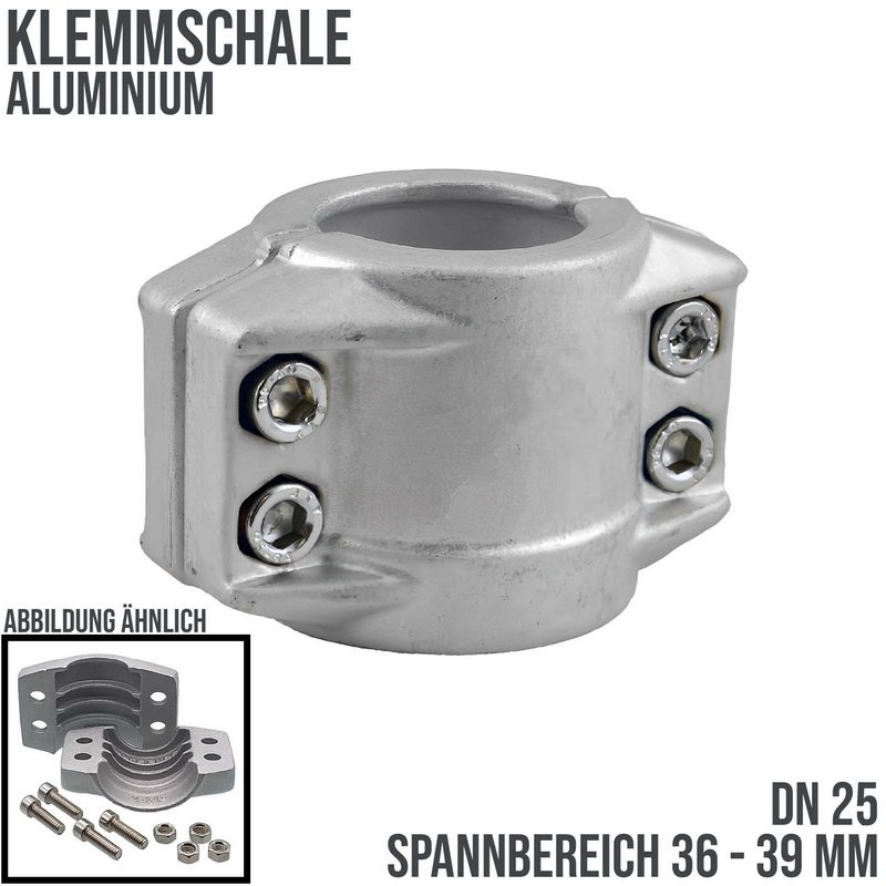 DN 25 Klemmschale Aluminium Spannbereich 36 - 39 mm für Schlauch ID x AD 25 x 37 mm - PN 25 bar